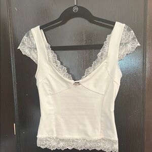Free People Elegant White Lace Trim Top